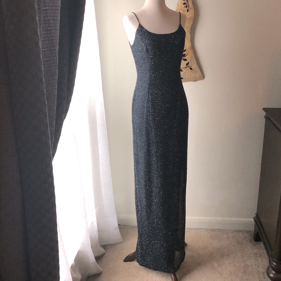 Jump Dresses & Skirts - Formal, beaded, floor length, navy colored gown